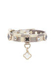 Leather Dog Collar Adjustable Pet Collar with Rhinestone Charm