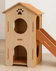 FurHugs ClimbCabin – Two-Story Wooden Cat House with Ramp & Cushions