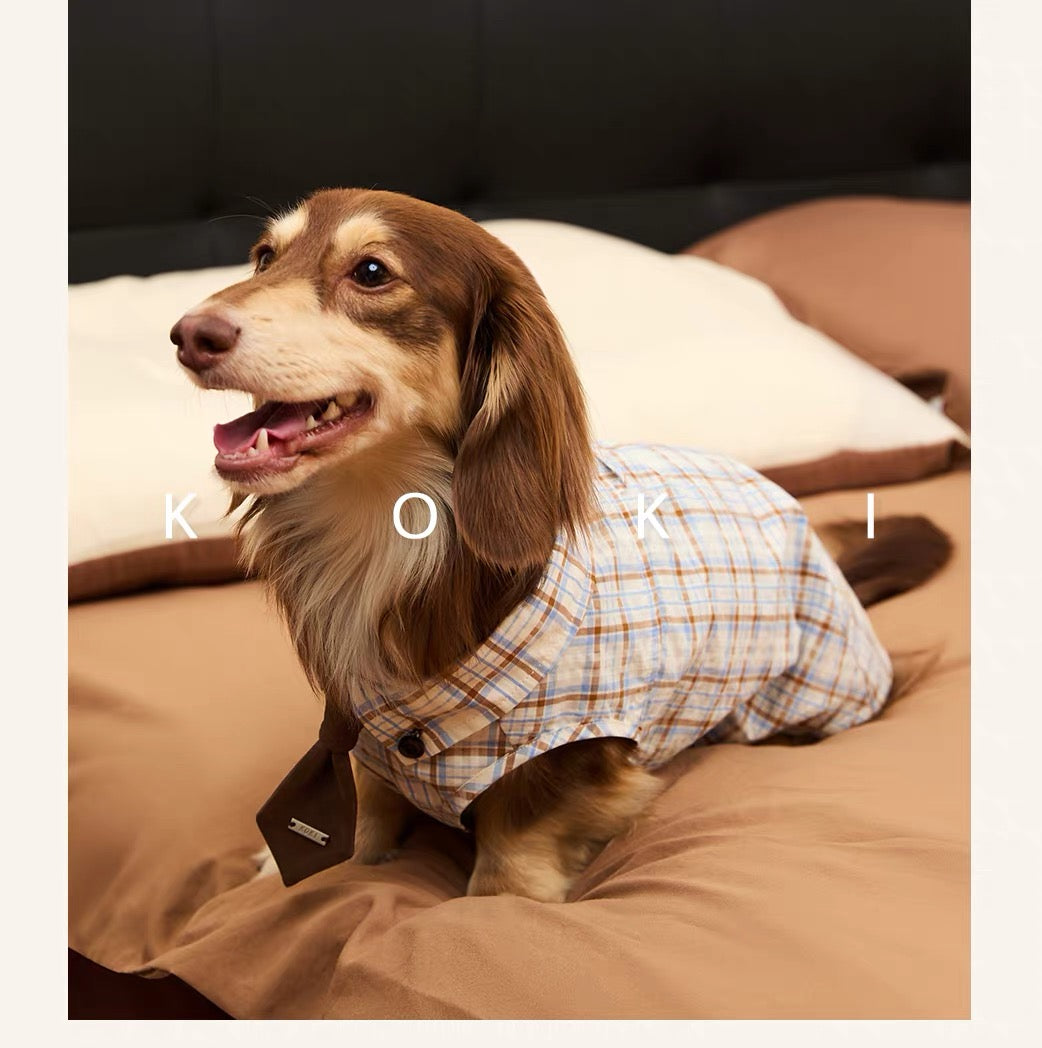 Preppy Plaid Dog Shirt with Collar and Tie