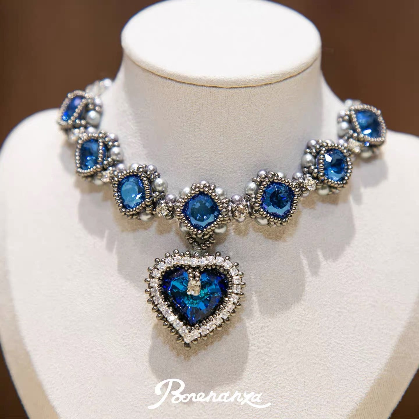 Hand-Woven Blue Crystal Diamond Necklace