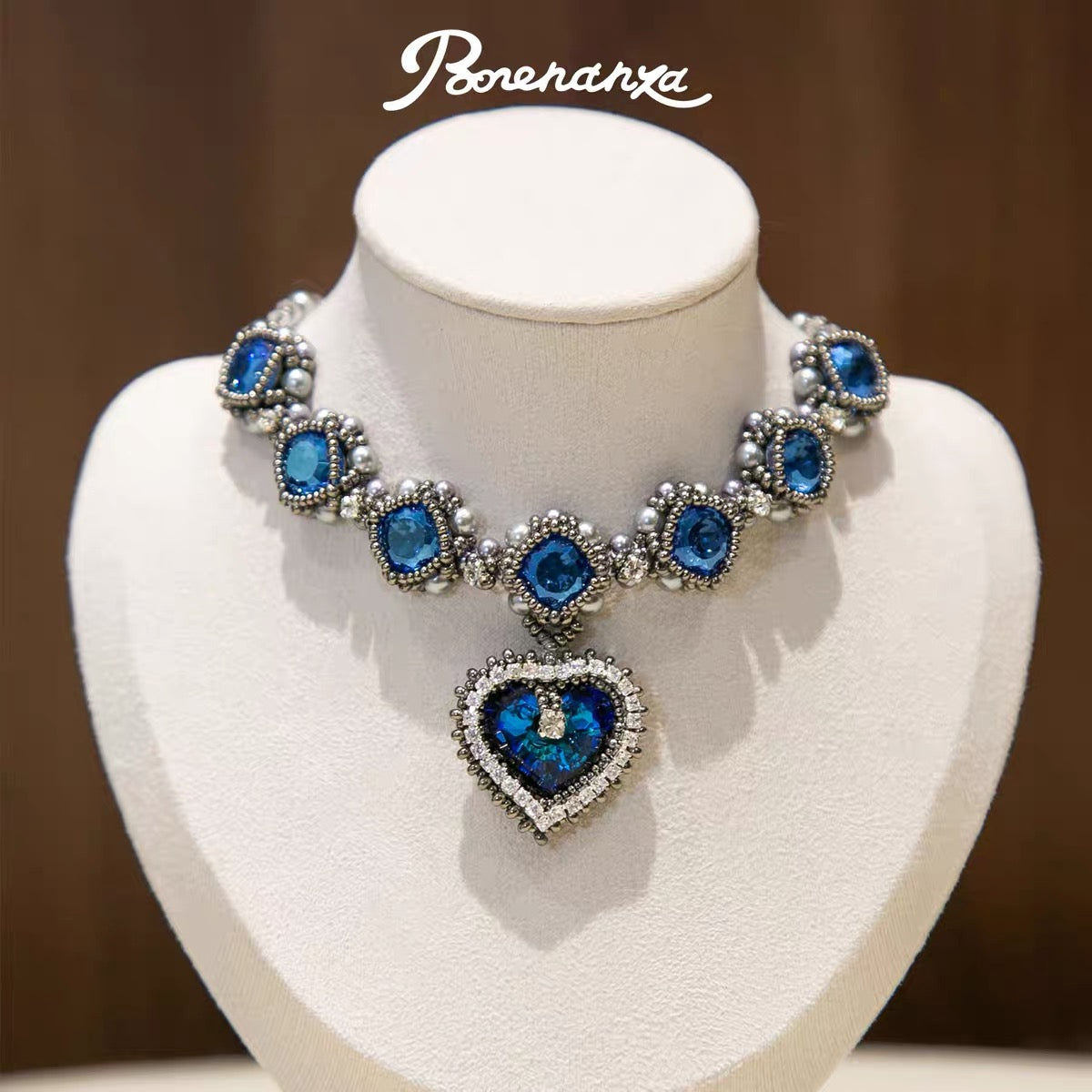 Hand-Woven Blue Crystal Diamond Necklace