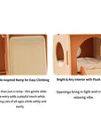 FurHugs ClimbCabin – Two-Story Wooden Cat House with Ramp & Cushions