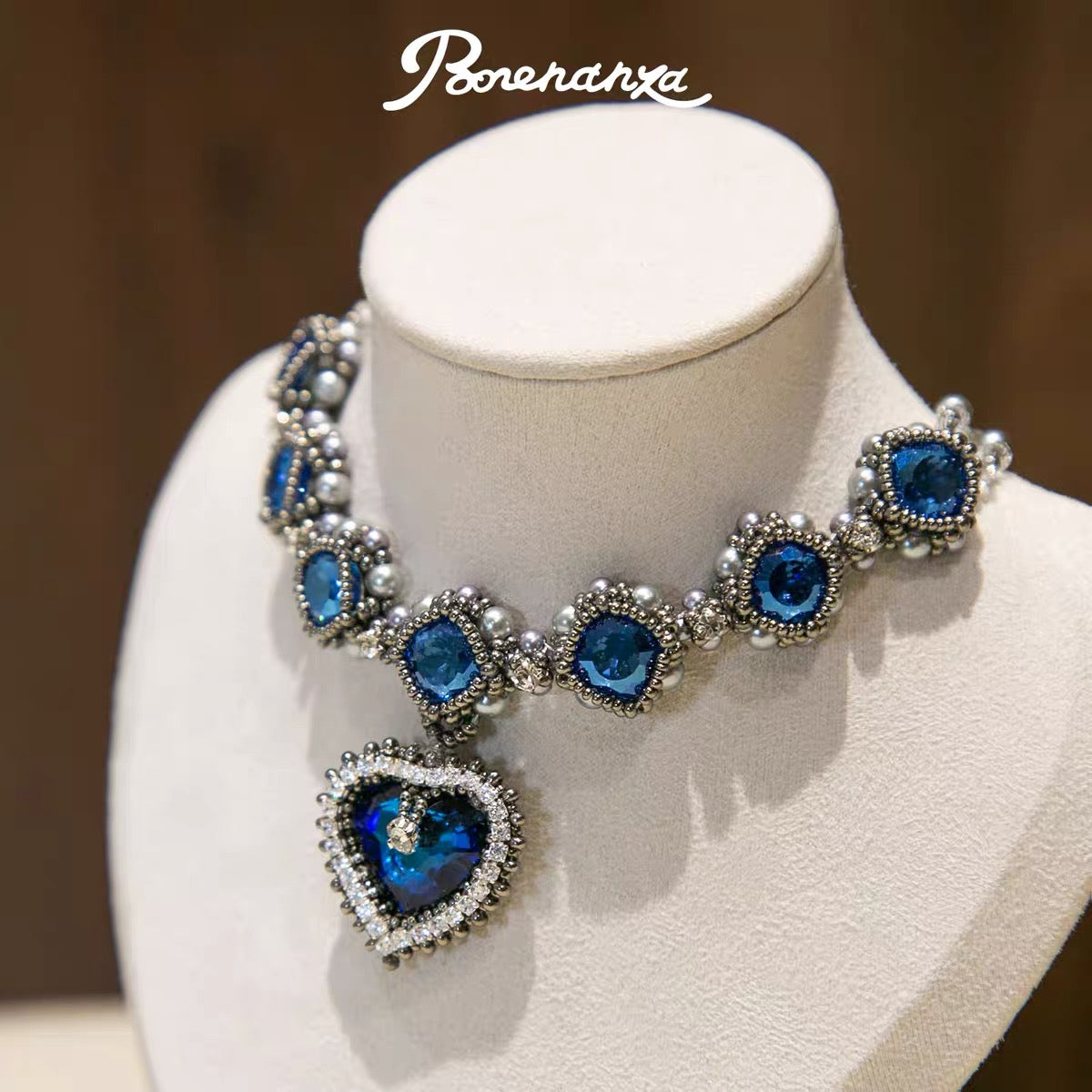 Hand-Woven Blue Crystal Diamond Necklace