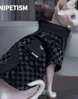 Glossy Black PU Checkered Outfit for Cats