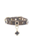 Leather Dog Collar Adjustable Pet Collar with Rhinestone Charm