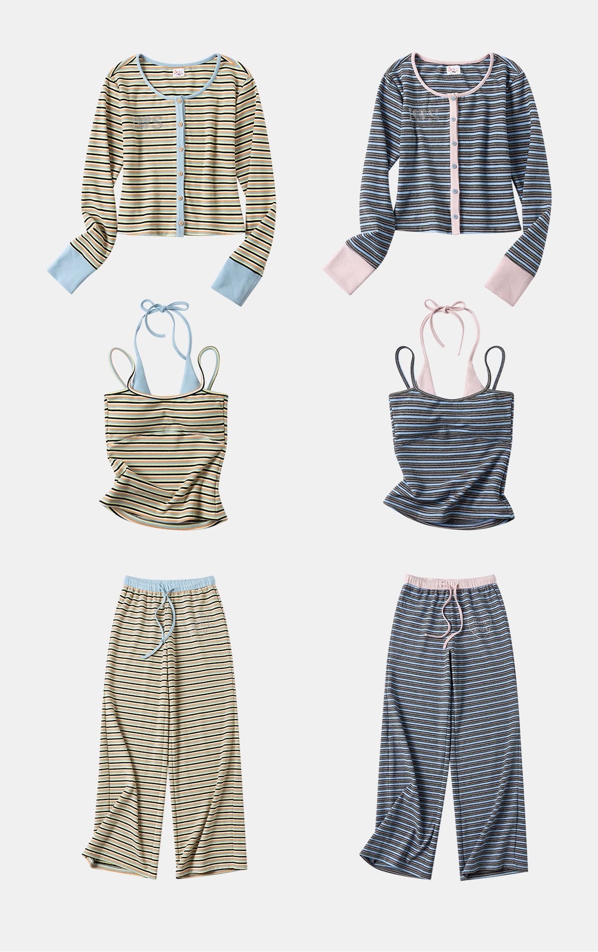 CozyChic Stripe Lounge Trio Set (TOP + PANTS)
