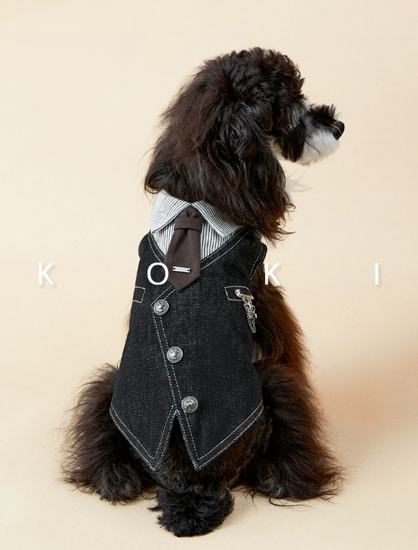 Vintage British Gentleman Pet Vest &amp; Denim Shirt