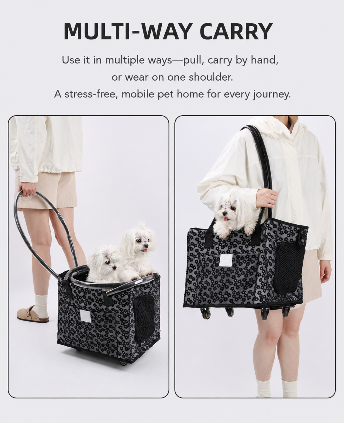 2-in-1 Rolling Pet Carrier