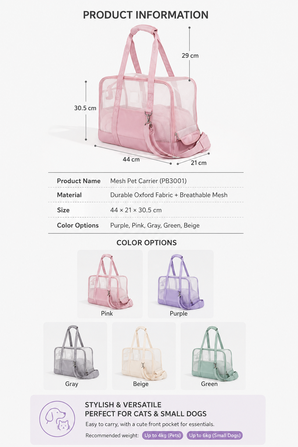 Breathable Summer Mesh Crossbody Pet Carrier Bag